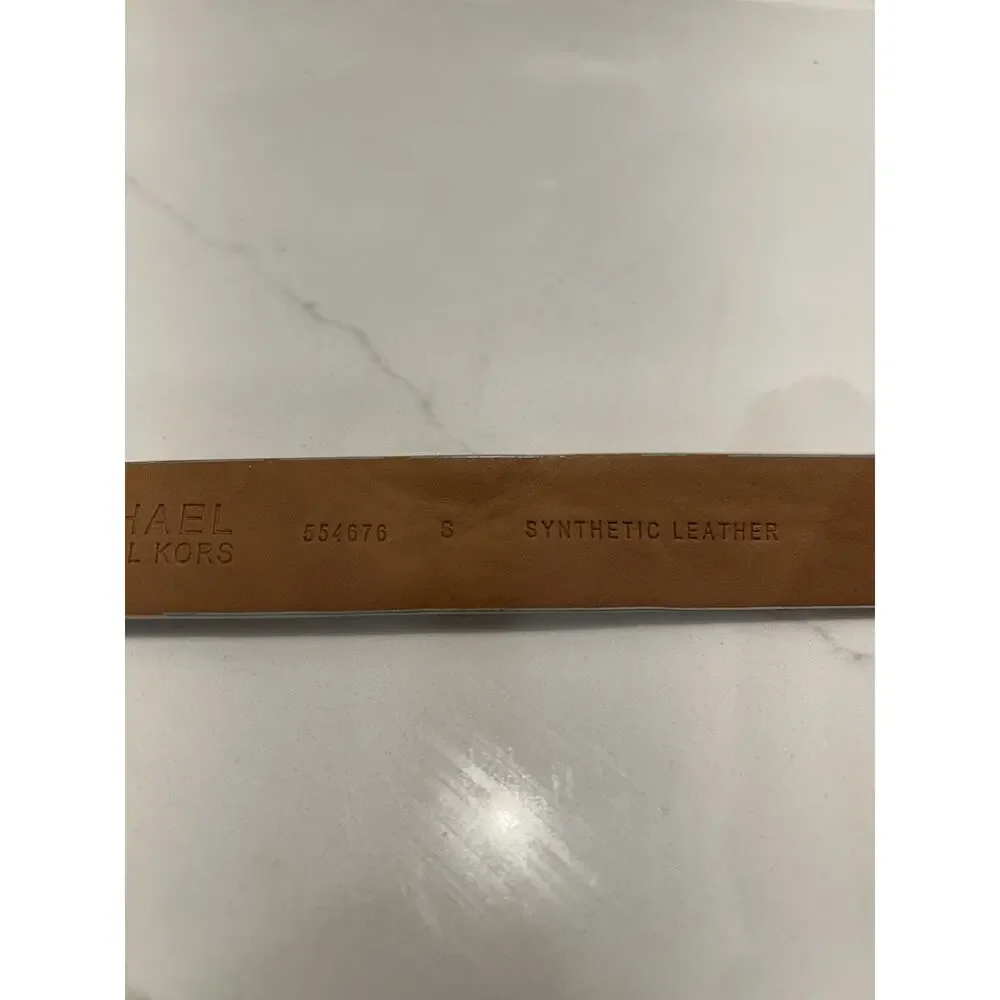 Michael Kors Belt Vanilla Mini Signature Printed MK Logo Gold Buckle 1” Sz Small